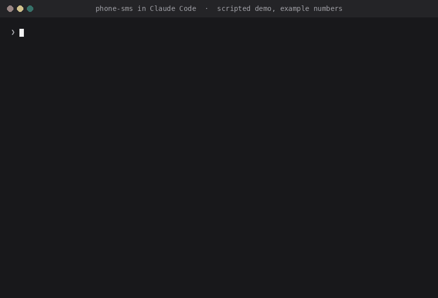 Scripted demo with example numbers: Claude lists unread texts, reads the dentist's thread, shows the exact reply and recipient, waits for a yes, then sends from the user's own phone